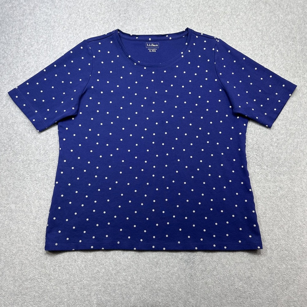 LL Bean Tee Shirt Womens XL Blue Geometric Short Sleeve Crewneck Knit Top